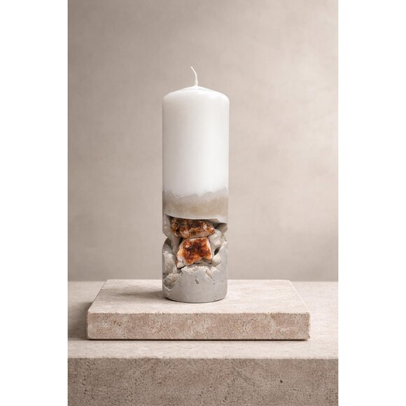 Citrine Handmade Raw Cement Base Candle/43hr/ Non Drip/ Natural crystals